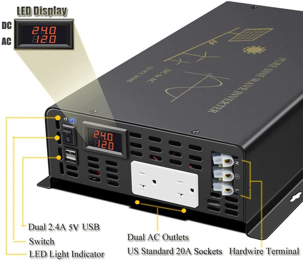 Convertisseur d'énergie solair - Inverter Pure Sine Wave 60Hz 120V 3000W avis et prix